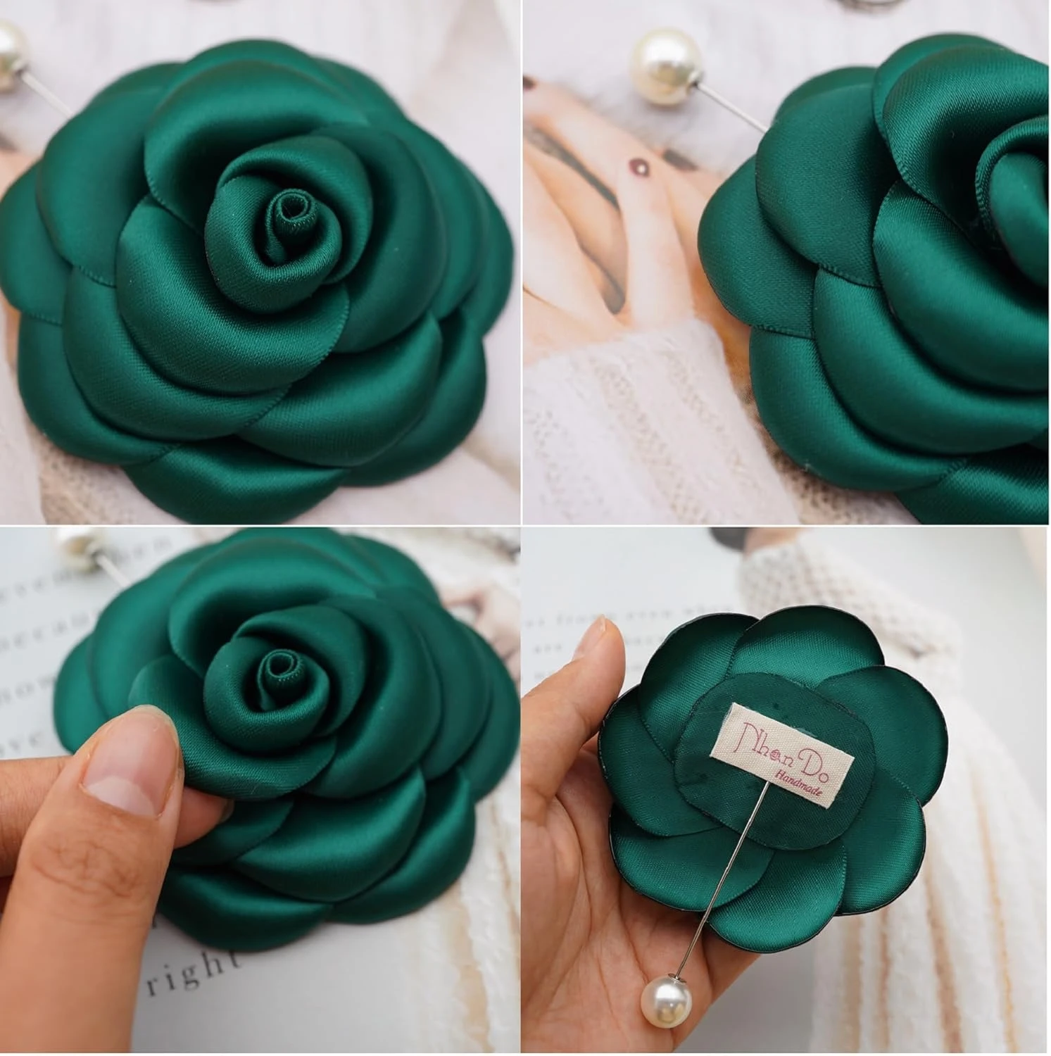 Fabric Rose Flower Pin Brooch By NhanDo Handmade – Green Flower Brooch Pin For Women And Men, Floral Brooch Pin For Wedding, Christmas Gift Ideas, Gift For New Year, Valentine's Day Gift, Gift For Girlfriend, Gift For Boyfriend 6 Fabric Rose Flower Pin Brooch By NhanDo Handmade – Green Flower Brooch Pin For Women And Men, Floral Brooch Pin For Wedding, Christmas Gift Ideas, Gift For New Year, Valentine's Day Gift, Gift For Girlfriend, Gift For Boyfriend - Image 4