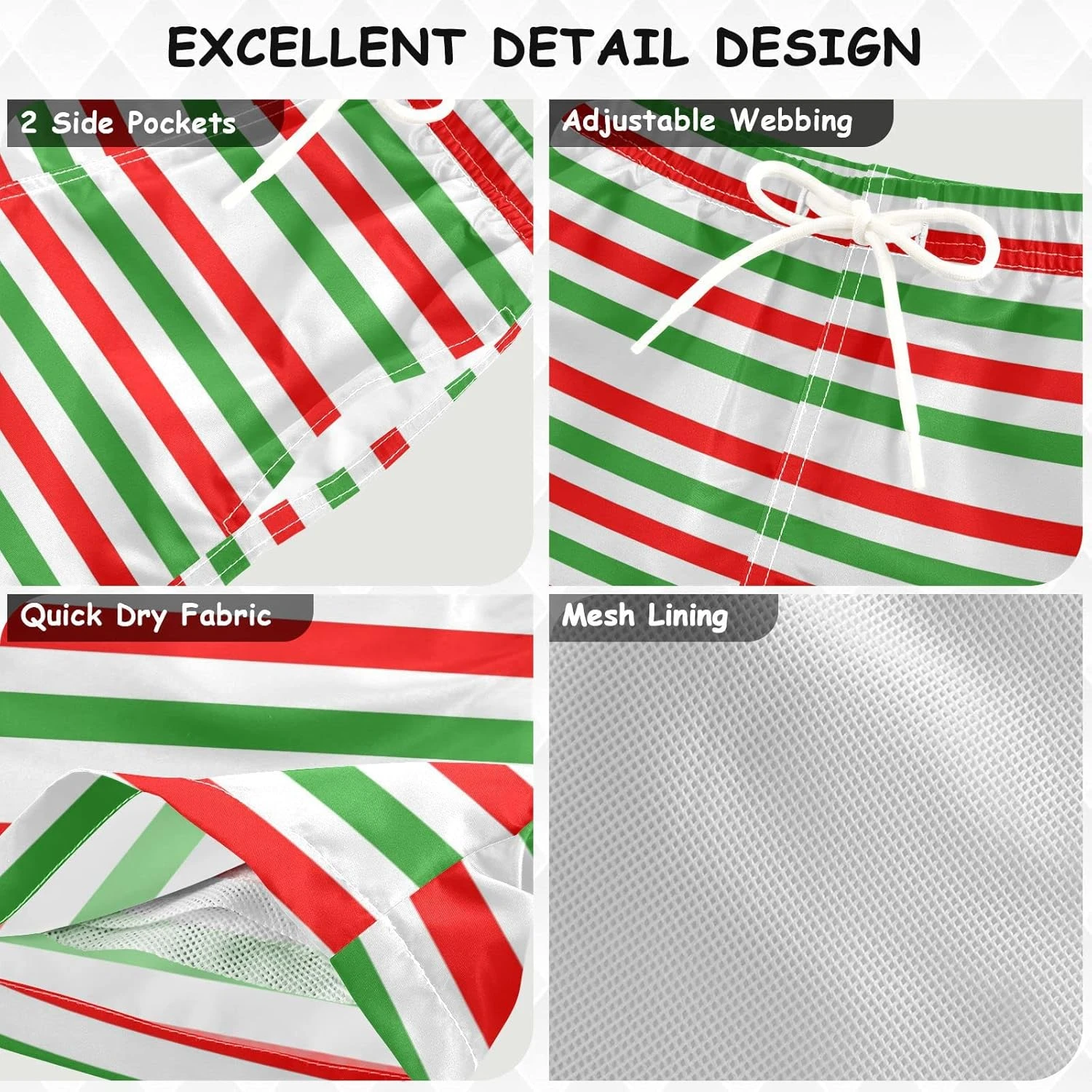 Mazeann Boys Board Shorts Christmas Elf Stripe Boys Swim Trunks Shorts Teens Bathing Suit Swimwear 5 Mazeann Boys Board Shorts Christmas Elf Stripe Boys Swim Trunks Shorts Teens Bathing Suit Swimwear - Image 3