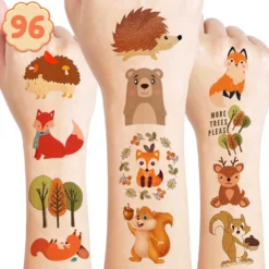 GENERIC 8 Sheets (96PCS) Woodland Temporary Tattoos Birthday Party Supplies Decorations Tattoos Stickers Super Cute Fall Party Favors Kids Girls Boys Gifts Classroom School Prizes Themed Christmas