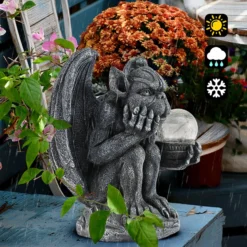 MIBUNG Large Gargoyle Statue Holding Magic Orb With Solar Lights, Halloween Outdoor Decor, Gargoyle Monster Garden Guardian Gothic Creep Scary Sculpture, Patio Yard Lawn Decoration,Gift For Christmas -Xmas Mart Sales 81aDcE3zDL. AC SL1500