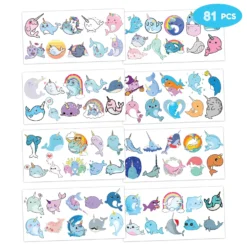 GENERIC 8 Sheet (81Pcs) Narwhal Themed Birthday Party Supplies Decorations Whale Unicorn Temporary Stickers Party Favors Animal Cute Kids Girls Boys Gifts Classroom School Prizes Christmas -Xmas Mart Sales 81aXtdU26dL. SL1500