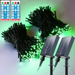 Green Christmas Solar String Lights Outdoor 2 Pack Upgraded Solar Panel,Each 75.5ft 200LED Fairy Lights With 8 Modes IP65 Waterproof Fairy Lights For Tree Garden Patio Wedding Party Yard Decor