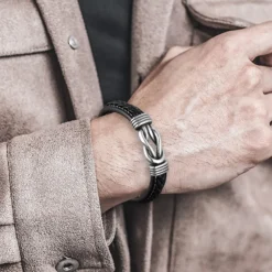 HNLUGF Leather Bracelet For Men Boy, Braided Leather Bracelets With Stainless Steel Magnetic Closure Black Bangle Wristband Christmas Back To School Graduation Birthday Gifts For Son -Xmas Mart Sales 81cCML4M0hL. AC UL1500