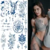 CUTELIILI Semi Permanent Tattoos For Women Girls,Temporary Tattoo Flowers Waterproof & Long-Lasting 1-2 Weeks, Dark Blue Realistic Fake Tattoos Christmas Gift