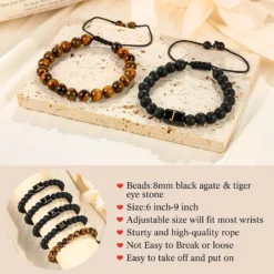 MONOZO Gifts For Men Boy - 8mm Tiger Eye & Black Agate Stone Beaded Bracelet Adjustable Initial Bracelets Birthday Christmas Valentines Fathers Day Jewelry Gifts For Dad Son Men Boys Husband Boyfriend -Xmas Mart Sales 81dY2keiXUL. AC UL1500