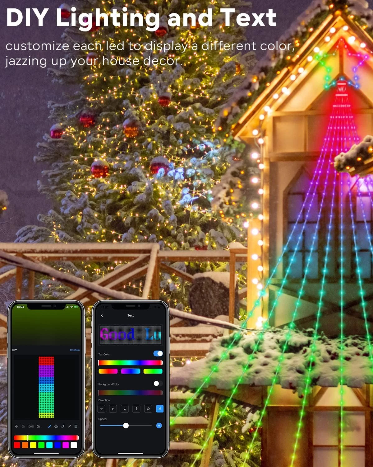 Outdoor Christmas Decorations Lights With Star, Smart DIY Custom Display 11.8Ft 64 Modes Yard Waterfall Tree Halloween String Lights, App Control 344LED RGB Color Changing Music Timer For Xmas Tree 4 Outdoor Christmas Decorations Lights With Star, Smart DIY Custom Display 11.8Ft 64 Modes Yard Waterfall Tree Halloween String Lights, App Control 344LED RGB Color Changing Music Timer For Xmas Tree - Image 2
