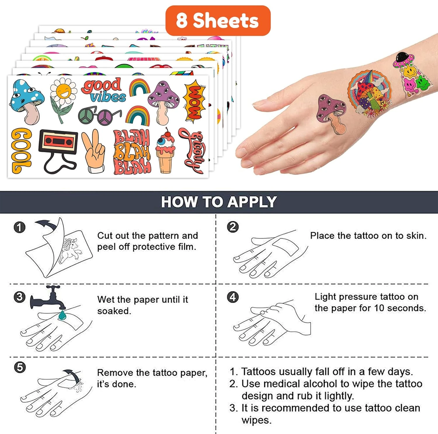 GENERIC Trippy Psychedelic Holographic Stickers Tattoos Temporary Tattoo Birthday Party Decorations Decor Supplies Favors 8 Sheets 96 PCS Gifts For Adults Kids Boys Girls Classroom Rewards Prizes Christmas 9 GENERIC Trippy Psychedelic Holographic Stickers Tattoos Temporary Tattoo Birthday Party Decorations Decor Supplies Favors 8 Sheets 96 PCS Gifts For Adults Kids Boys Girls Classroom Rewards Prizes Christmas - Image 7