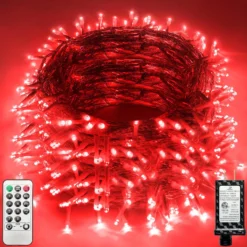 Heceltt Christmas Lights Outdoor Decorations, 394ft 1000 LED Extra Long Waterproof Twinkle Fairy String Lights, Clear Wire UL Listed Plug In With Remote For Garden Tree Wedding Decoration(Red)
