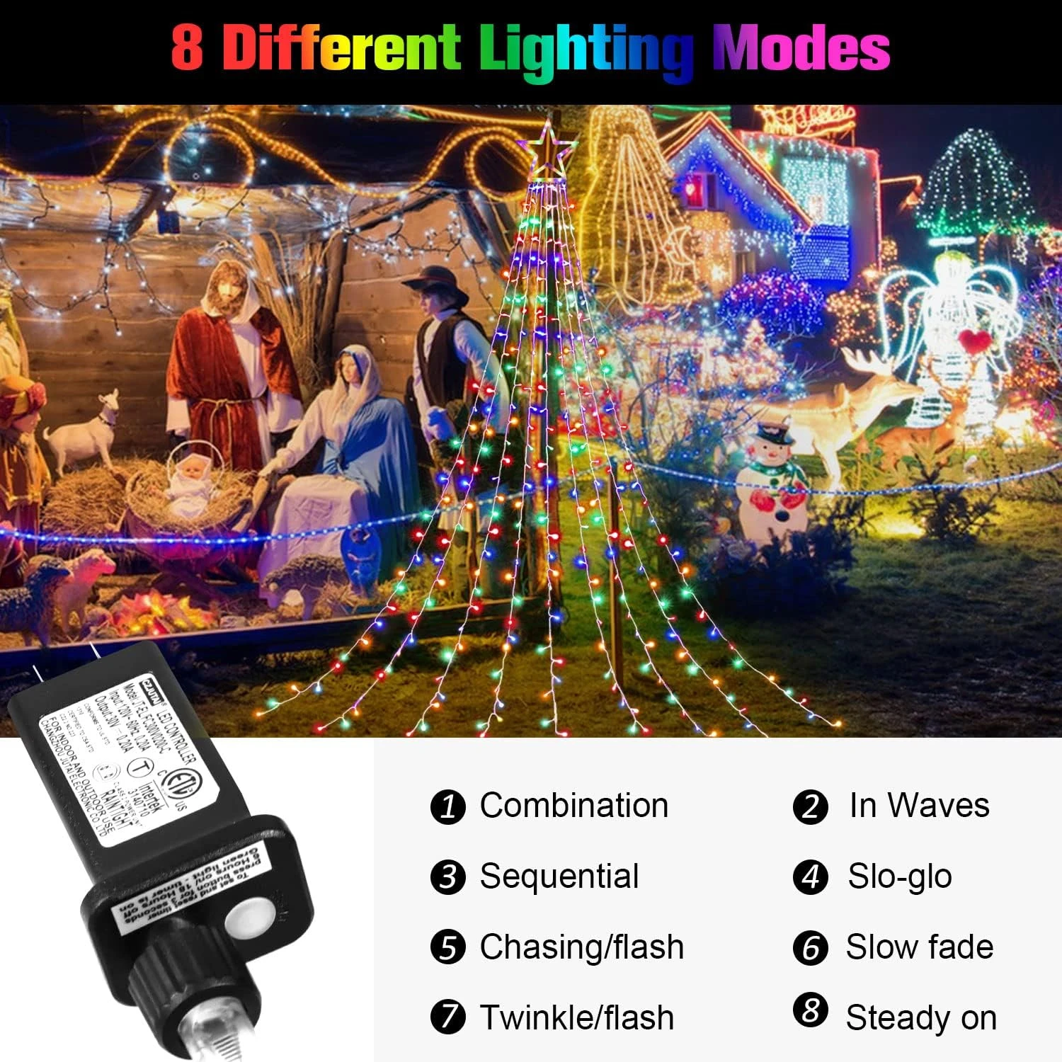Outdoor Christmas Decorations Star String Lights, 317 LED 11.5 Ft Waterfall Tree Lights With 8 Memory Lighting Modes&Timer Christmas Star Lights For Yard Indoor, Festival, Party, Christmas Decorations 5 Outdoor Christmas Decorations Star String Lights, 317 LED 11.5 Ft Waterfall Tree Lights With 8 Memory Lighting Modes&Timer Christmas Star Lights For Yard Indoor, Festival, Party, Christmas Decorations - Image 3