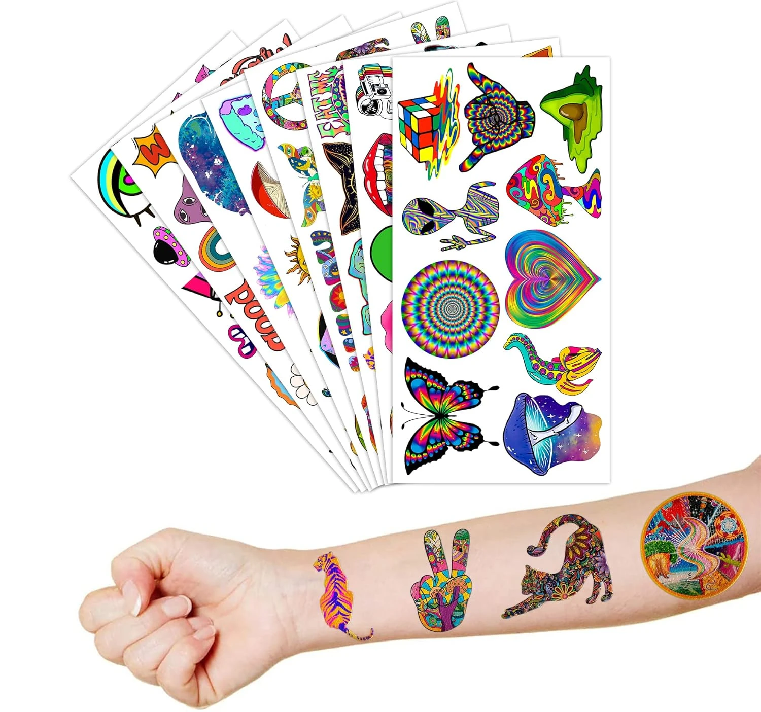 GENERIC Trippy Psychedelic Holographic Stickers Tattoos Temporary Tattoo Birthday Party Decorations Decor Supplies Favors 8 Sheets 96 PCS Gifts For Adults Kids Boys Girls Classroom Rewards Prizes Christmas 8 GENERIC Trippy Psychedelic Holographic Stickers Tattoos Temporary Tattoo Birthday Party Decorations Decor Supplies Favors 8 Sheets 96 PCS Gifts For Adults Kids Boys Girls Classroom Rewards Prizes Christmas - Image 6