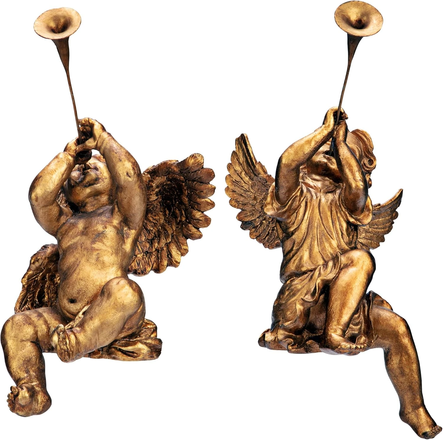Design Toscano Christmas Decorations-Trumpeting Boy And Girl Of St. Peters Square-Holiday Angel Statue, Set Of 2, Gold, 2 Count 7 Design Toscano Christmas Decorations-Trumpeting Boy And Girl Of St. Peters Square-Holiday Angel Statue, Set Of 2, Gold, 2 Count - Image 5