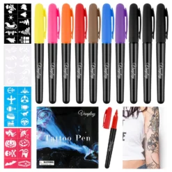 Temporary Tattoo Body Markers For Skin With 10 Tattoo Pen And 4 Tattoo Stencils Tattoo Kit Tattoo Markers For Teen Girls Boys Adult Kids Fancy Dress Christmas Gifts