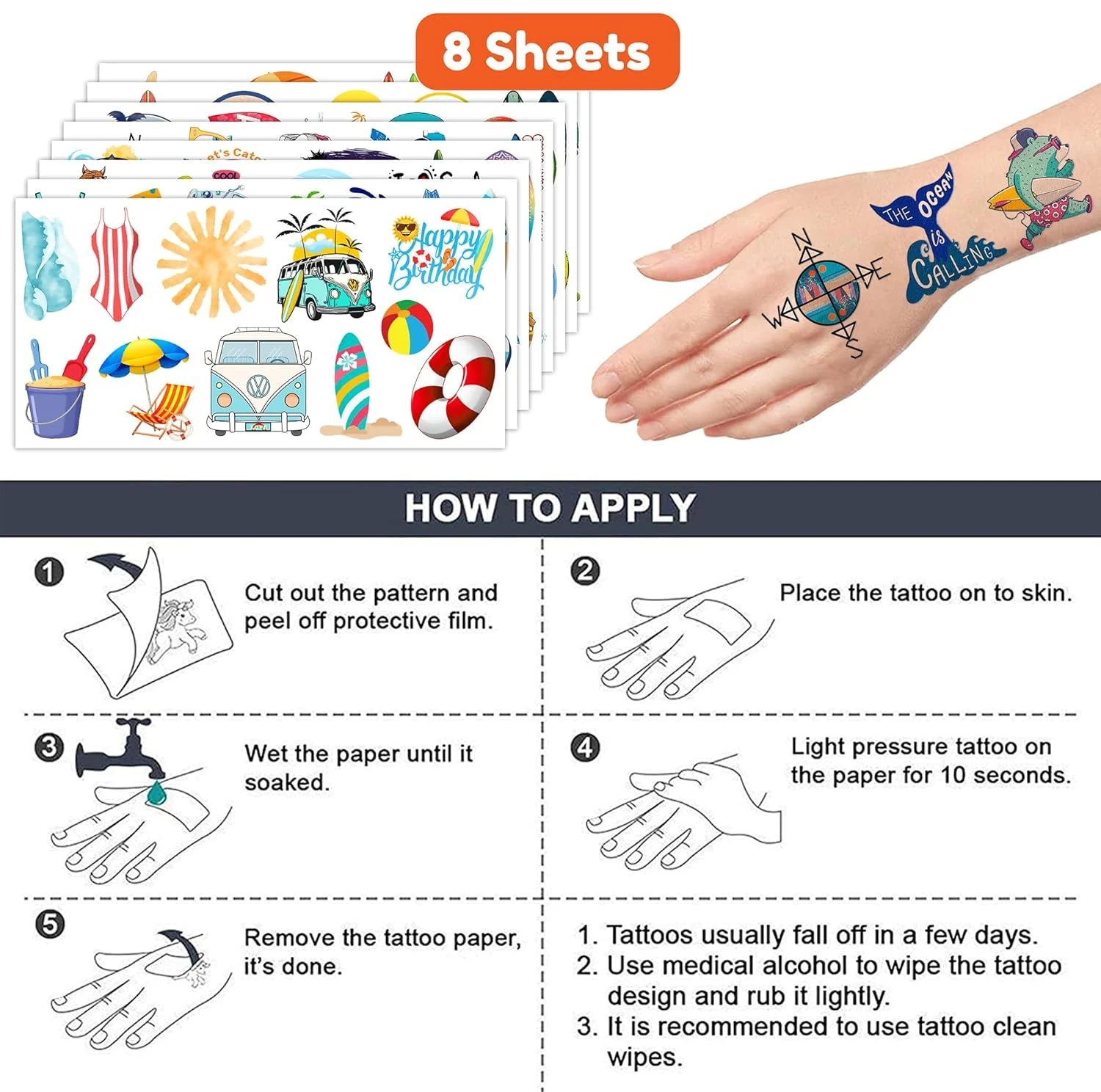 GENERIC Summer Surf Surfing Temporary Tattoos Theme Birthday Party Decorations Supplies Favors Decor Cute 96 PCS Tattoo Stickers Beach Gifts For Kids Girls Boys Class School Prizes Rewards Carnival Christmas 9 GENERIC Summer Surf Surfing Temporary Tattoos Theme Birthday Party Decorations Supplies Favors Decor Cute 96 PCS Tattoo Stickers Beach Gifts For Kids Girls Boys Class School Prizes Rewards Carnival Christmas - Image 7