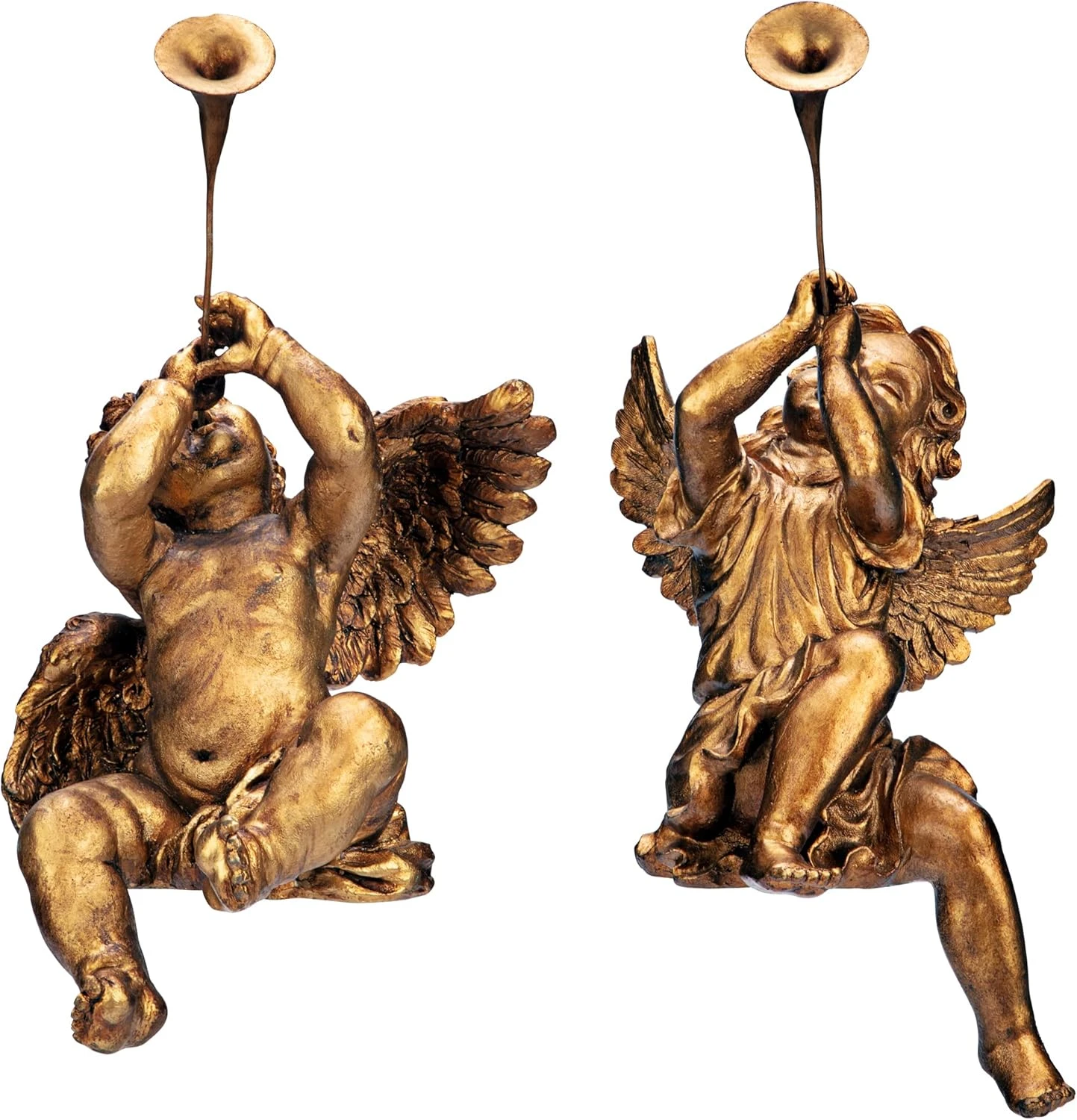Design Toscano Christmas Decorations-Trumpeting Boy And Girl Of St. Peters Square-Holiday Angel Statue, Set Of 2, Gold, 2 Count 6 Design Toscano Christmas Decorations-Trumpeting Boy And Girl Of St. Peters Square-Holiday Angel Statue, Set Of 2, Gold, 2 Count - Image 4