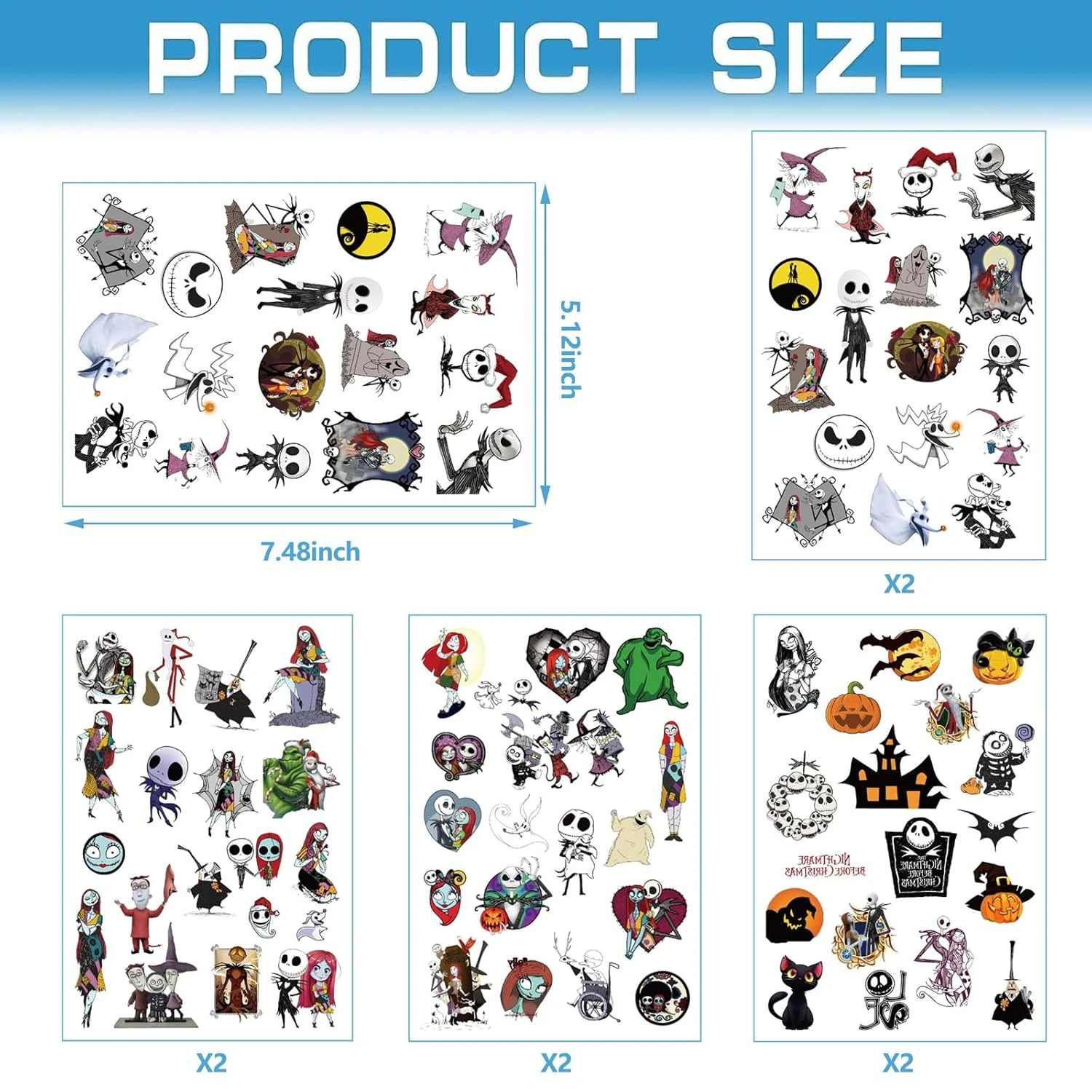 Nightmare Before Christmas Party Supplies,8 Sheets 100Pcs Jack And Sally Temporary Tattoos Party Favors,Removable Skin Safe, Fake Tattoo Stickers For Halloween Party Gifts Favor Supplies 5 Nightmare Before Christmas Party Supplies,8 Sheets 100Pcs Jack And Sally Temporary Tattoos Party Favors,Removable Skin Safe, Fake Tattoo Stickers For Halloween Party Gifts Favor Supplies - Image 3