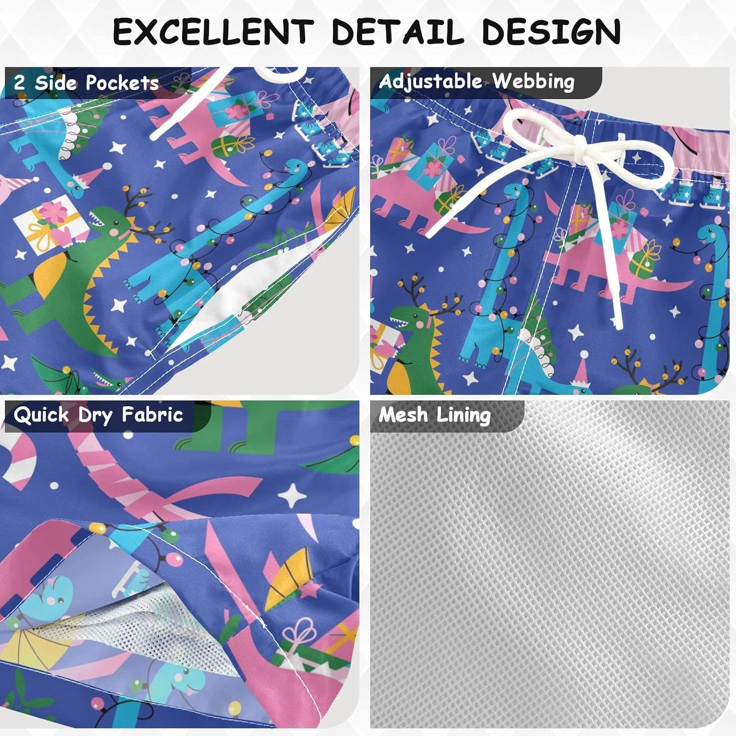 Christmas Funny Dinosaurs Boys Swim Trunks Cartoon Xmas Tree Toddler Beach Board Shorts Baby Summer Bathing Suit 2T 6 Christmas Funny Dinosaurs Boys Swim Trunks Cartoon Xmas Tree Toddler Beach Board Shorts Baby Summer Bathing Suit 2T - Image 4