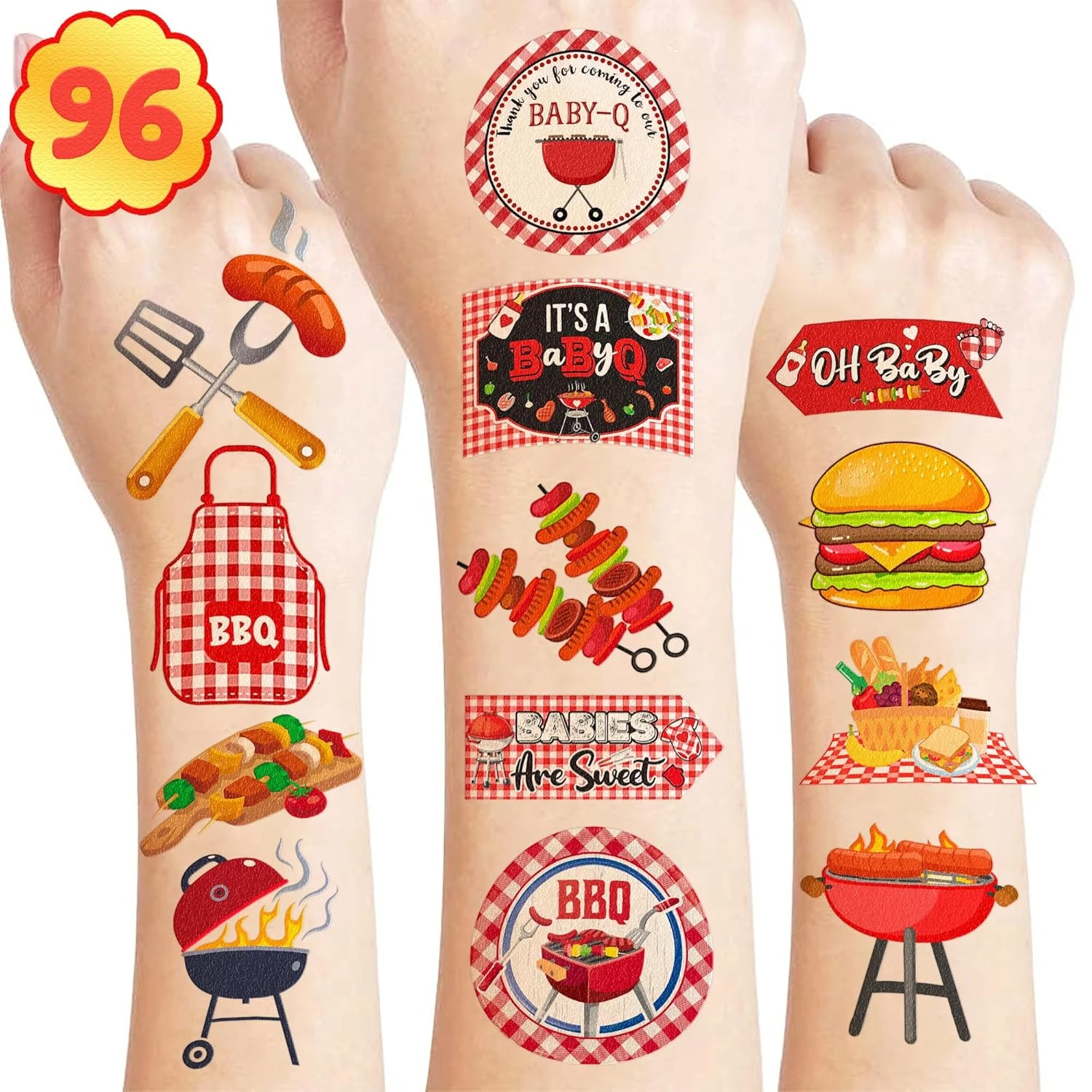 GENERIC BBQ Temporary Tattoos Baby Shower Birthday Party Decorations Favors Supplies Baby Q Theme Cute Stickers 8 Sheets 96 PCS Camp Tattoos For Kids Girls Boys Decor Class School Luau Carnival Christmas 3 GENERIC BBQ Temporary Tattoos Baby Shower Birthday Party Decorations Favors Supplies Baby Q Theme Cute Stickers 8 Sheets 96 PCS Camp Tattoos For Kids Girls Boys Decor Class School Luau Carnival Christmas