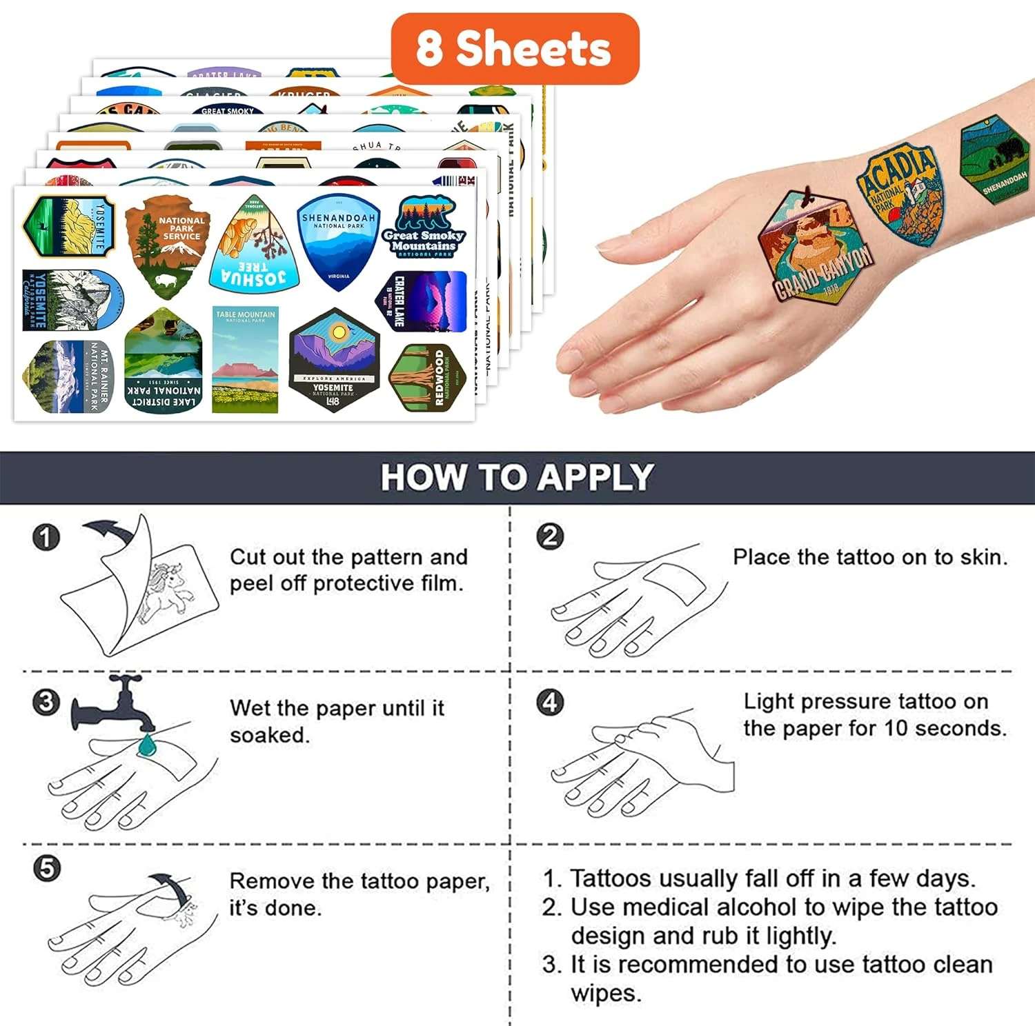 GENERIC 96 PCS National Park Outdoors Temporary Tattoos Stickers Birthday Party Decorations Supplies Adventure Wilderness Nature Tattoo Sticker Gifts For Kids Girls Boys School Rewards Carnival Christmas 9 GENERIC 96 PCS National Park Outdoors Temporary Tattoos Stickers Birthday Party Decorations Supplies Adventure Wilderness Nature Tattoo Sticker Gifts For Kids Girls Boys School Rewards Carnival Christmas - Image 7