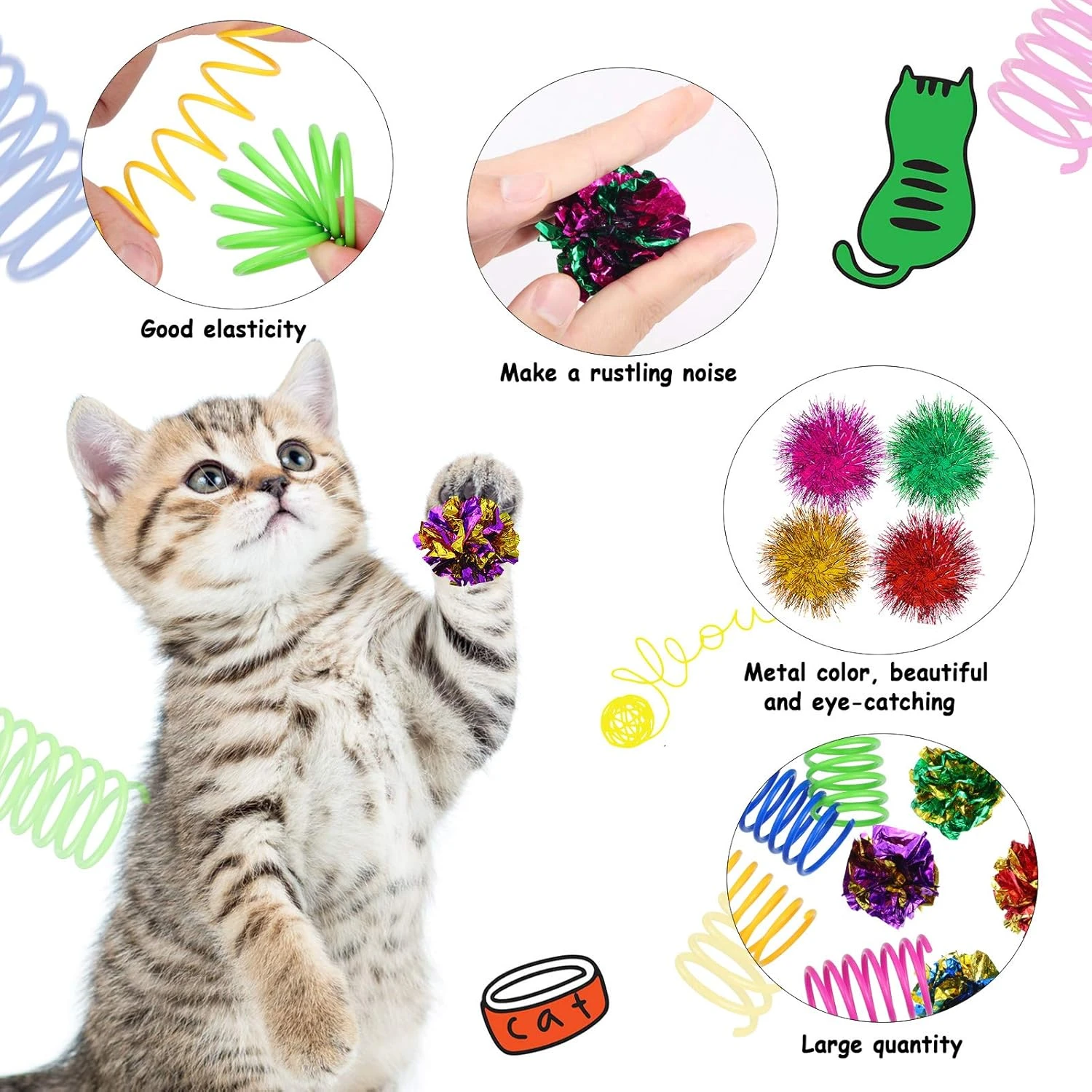 36 Pieces Cat Spiral Spring Christmas Toys Assorted Color Glitter Balls Sparkle Small Pom Pom Balls Colorful Kitten Crinkle Toys Cat Balls With Rustle Sound For Cats Kittens Playing Interacting 5 36 Pieces Cat Spiral Spring Christmas Toys Assorted Color Glitter Balls Sparkle Small Pom Pom Balls Colorful Kitten Crinkle Toys Cat Balls With Rustle Sound For Cats Kittens Playing Interacting - Image 3