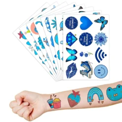 GENERIC Blue Temporary Tattoos Theme Birthday Party Decorations Supplies Favors Decor Cute Stickers Tattoo 8 Sheets 96 PCS Gifts For Kids Boys Girls Classroom Rewards Prizes Christmas -Xmas Mart Sales 81phkGKeR6L. SL1500