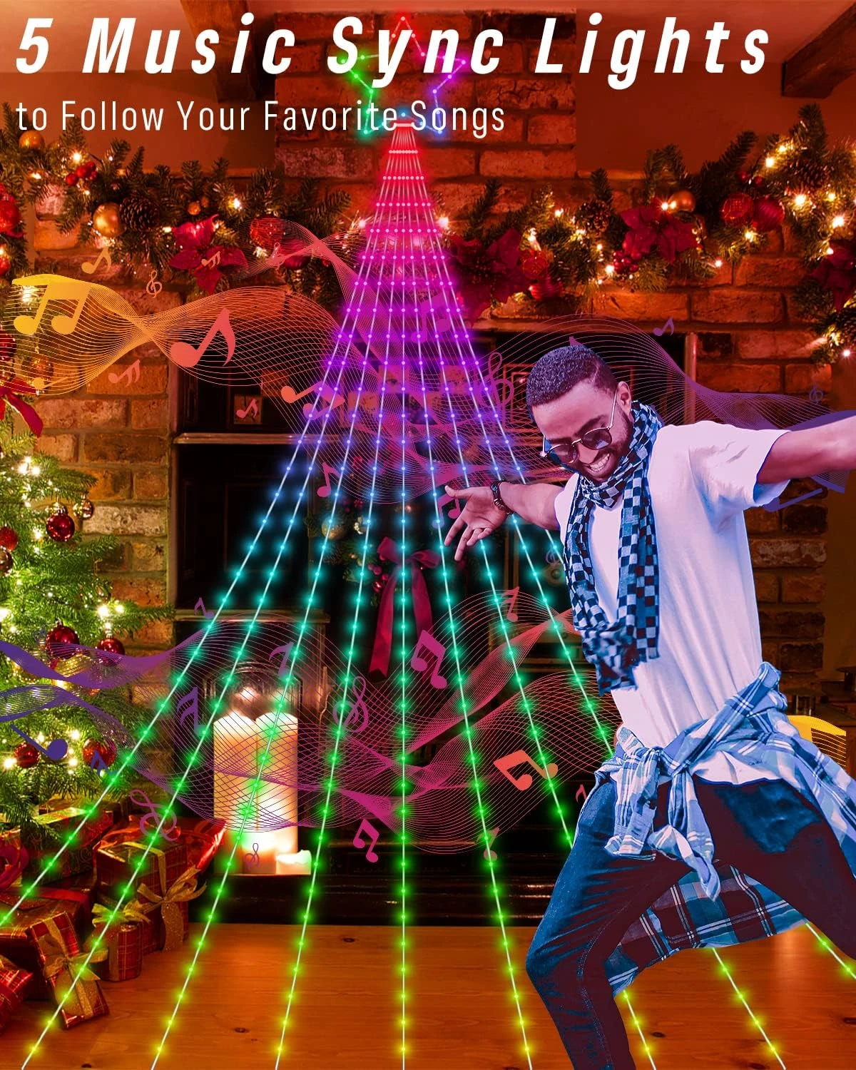 Outdoor Christmas Decorations Lights With Star, Smart DIY Custom Display 11.8Ft 64 Modes Yard Waterfall Tree Halloween String Lights, App Control 344LED RGB Color Changing Music Timer For Xmas Tree 5 Outdoor Christmas Decorations Lights With Star, Smart DIY Custom Display 11.8Ft 64 Modes Yard Waterfall Tree Halloween String Lights, App Control 344LED RGB Color Changing Music Timer For Xmas Tree - Image 3