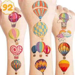 Hot Air Balloon Temporary Tattoos Stickers - 8 Sheets (92PCS) - Cute Designs For Kids - Birthday Party Decorations, Party Favors, Classroom Prizes, And Themed Christmas Gifts Ideals