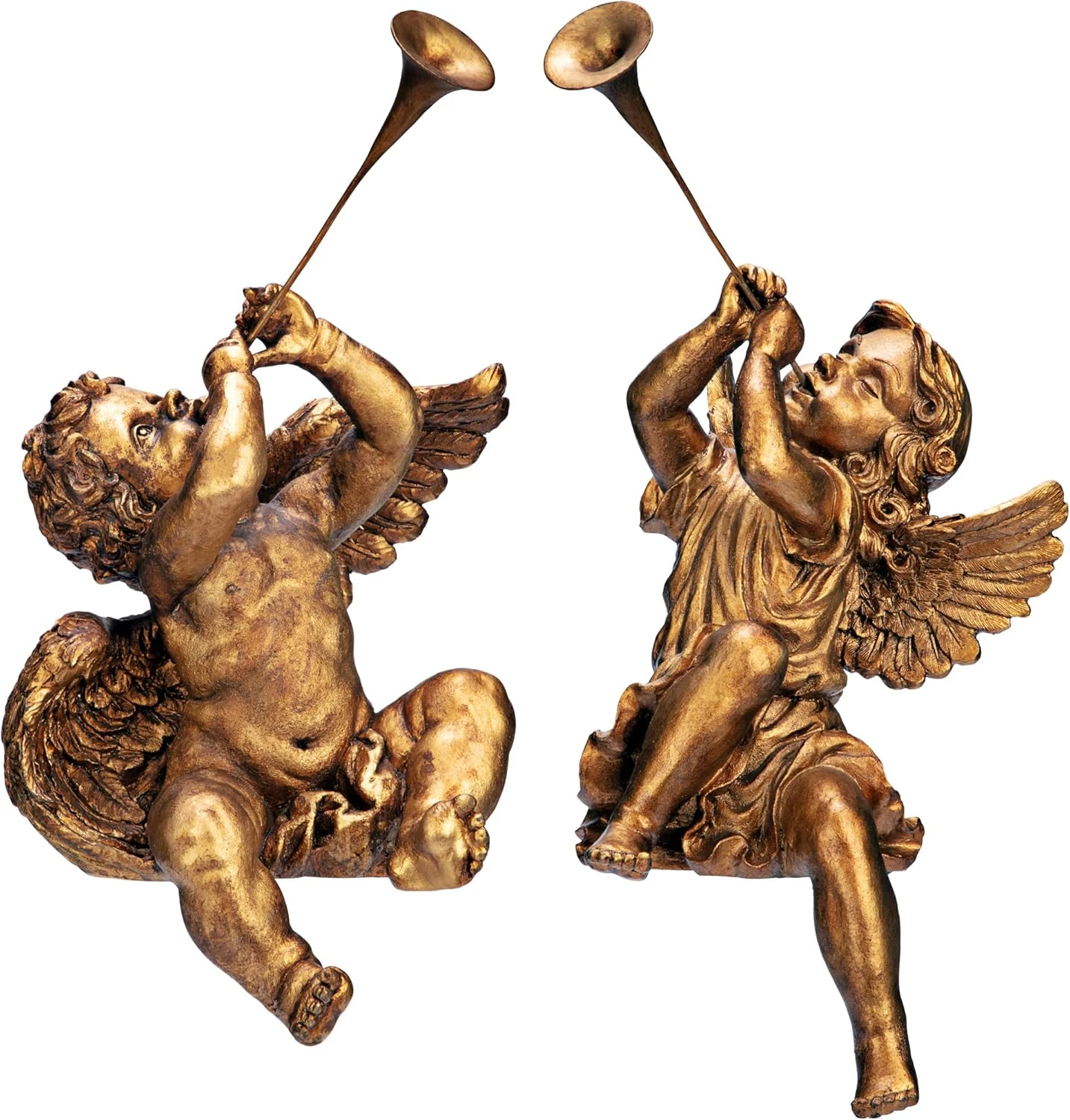 Design Toscano Christmas Decorations-Trumpeting Boy And Girl Of St. Peters Square-Holiday Angel Statue, Set Of 2, Gold, 2 Count 5 Design Toscano Christmas Decorations-Trumpeting Boy And Girl Of St. Peters Square-Holiday Angel Statue, Set Of 2, Gold, 2 Count - Image 3