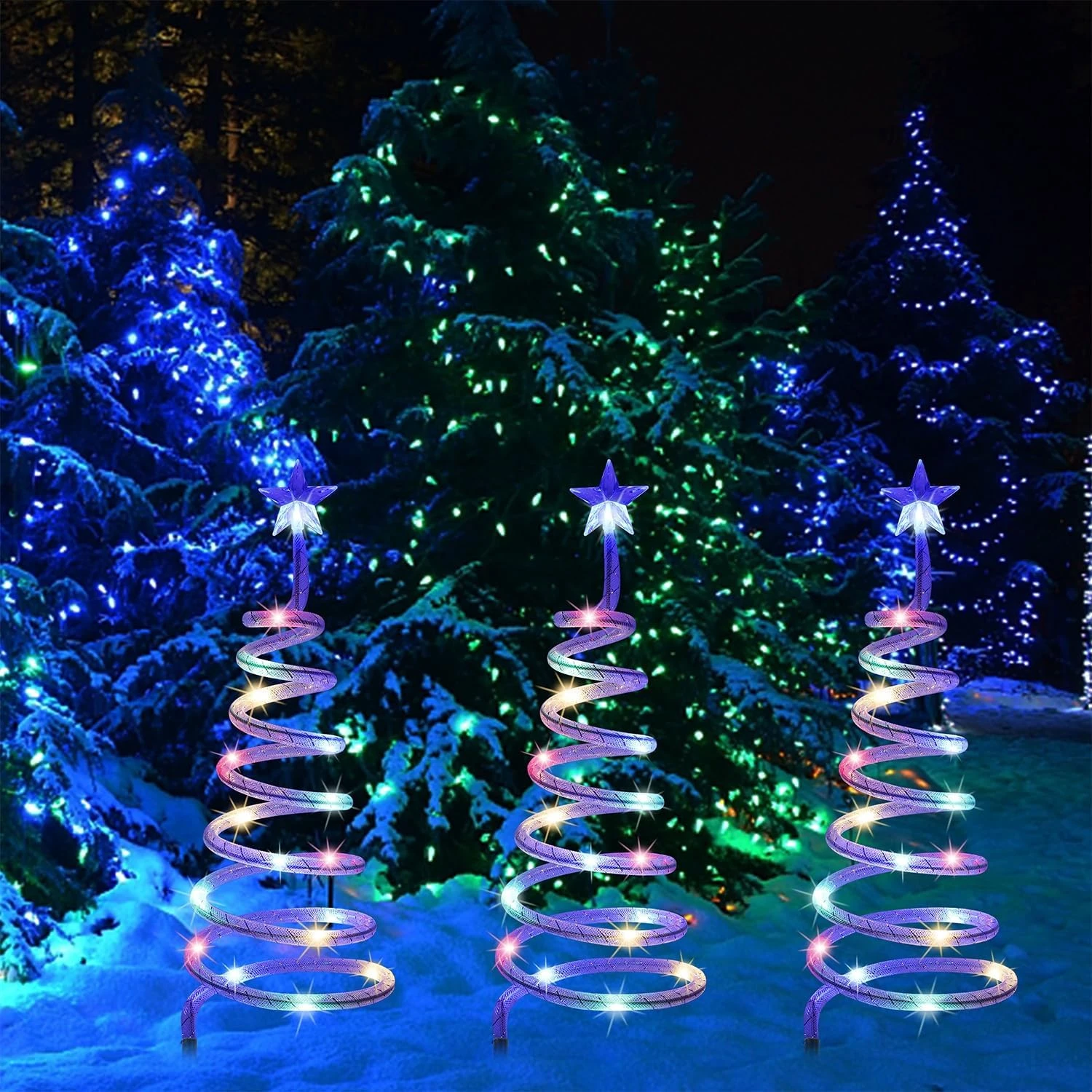 Juegoal Lighted Spiral Christmas Trees 3 Pcs, 15 Inch Outdoor Light Up Xmas Pathway Markers With Colorful Lights, 8 Modes & Timer, Battery Powered Christmas Path Lights For Patio Yard Walkway Driveway 6 Juegoal Lighted Spiral Christmas Trees 3 Pcs, 15 Inch Outdoor Light Up Xmas Pathway Markers With Colorful Lights, 8 Modes & Timer, Battery Powered Christmas Path Lights For Patio Yard Walkway Driveway - Image 4