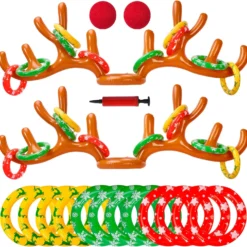 Max Fun Inflatable Reindeer Antler Ring Toss Christmas Party Game Hat For Xmas Holiday Party Supplies Favors