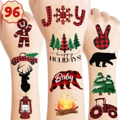GENERIC 8 Sheets (96PCS) Lumberjack Temporary Tattoos Birthday Party Decorations Supplies Tattoos Stickers Cute Party Favors Kids Girls Boys Gifts Classroom School Prizes Themed Christmas