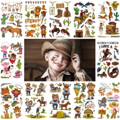 ANIUVOT Western Temporary Tattoos Cowboy Cowgirl Kids Birthday Party Favors 12 Sheets, Rodeo Bachelorette Tattoos, Giddy Up Bach Party Decorations, Children Goody Bag Fillers For Halloween Christmas