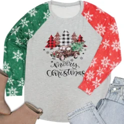 Plus Size Merry Christmas Shirts Women Plaid Snowflake Christmas Sweatshirt Long Sleeve Holiday Baseball Tee Tops -Xmas Mart Sales 81wg8itEc5L. AC UL1500