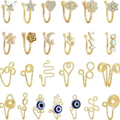 TAMHOO 25 Pcs Multi-Style Fake Nose Rings For Women And Men -Gold Plated Copper African Nose Cuff Non Piercing For Teen Grirls - Nice Gift For Her On Birthday/Valentines Day/Christmas