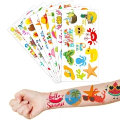 GENERIC Summer Temporary Tattoos Beach Theme Birthday Party Decorations Favors Supplies Pool Theme Cute Stickers 8 Sheets 96 PCS Tattoos For Kids Girls Boys Decor Class School Luau Carnival Christmas -Xmas Mart Sales 81xohTcfGHL. SL1500