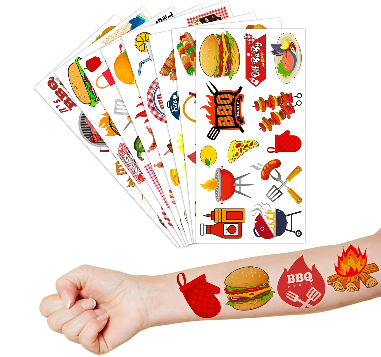 GENERIC BBQ Temporary Tattoos Baby Shower Birthday Party Decorations Favors Supplies Baby Q Theme Cute Stickers 8 Sheets 96 PCS Camp Tattoos For Kids Girls Boys Decor Class School Luau Carnival Christmas 8 GENERIC BBQ Temporary Tattoos Baby Shower Birthday Party Decorations Favors Supplies Baby Q Theme Cute Stickers 8 Sheets 96 PCS Camp Tattoos For Kids Girls Boys Decor Class School Luau Carnival Christmas - Image 6