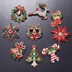 9 Pieces Christmas Brooch Pins For Women Rhinestone Enamel Christmas Tree Wreath Snowflake Reindeer Brooch Pins Set Holiday Xmas Gift -Xmas Mart Sales 9164LDws iL. AC UL1500