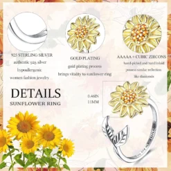 Jewenova Sterling Silver Sunflower Fidget Ring For Girls, You Are My Sunshine Stress Relieving Ring, Christmas Jewelry Gift For Women Teen Girls -Xmas Mart Sales 916duM9NzL. AC UL1500