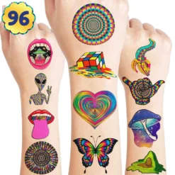 GENERIC Trippy Psychedelic Holographic Stickers Tattoos Temporary Tattoo Birthday Party Decorations Decor Supplies Favors 8 Sheets 96 PCS Gifts For Adults Kids Boys Girls Classroom Rewards Prizes Christmas