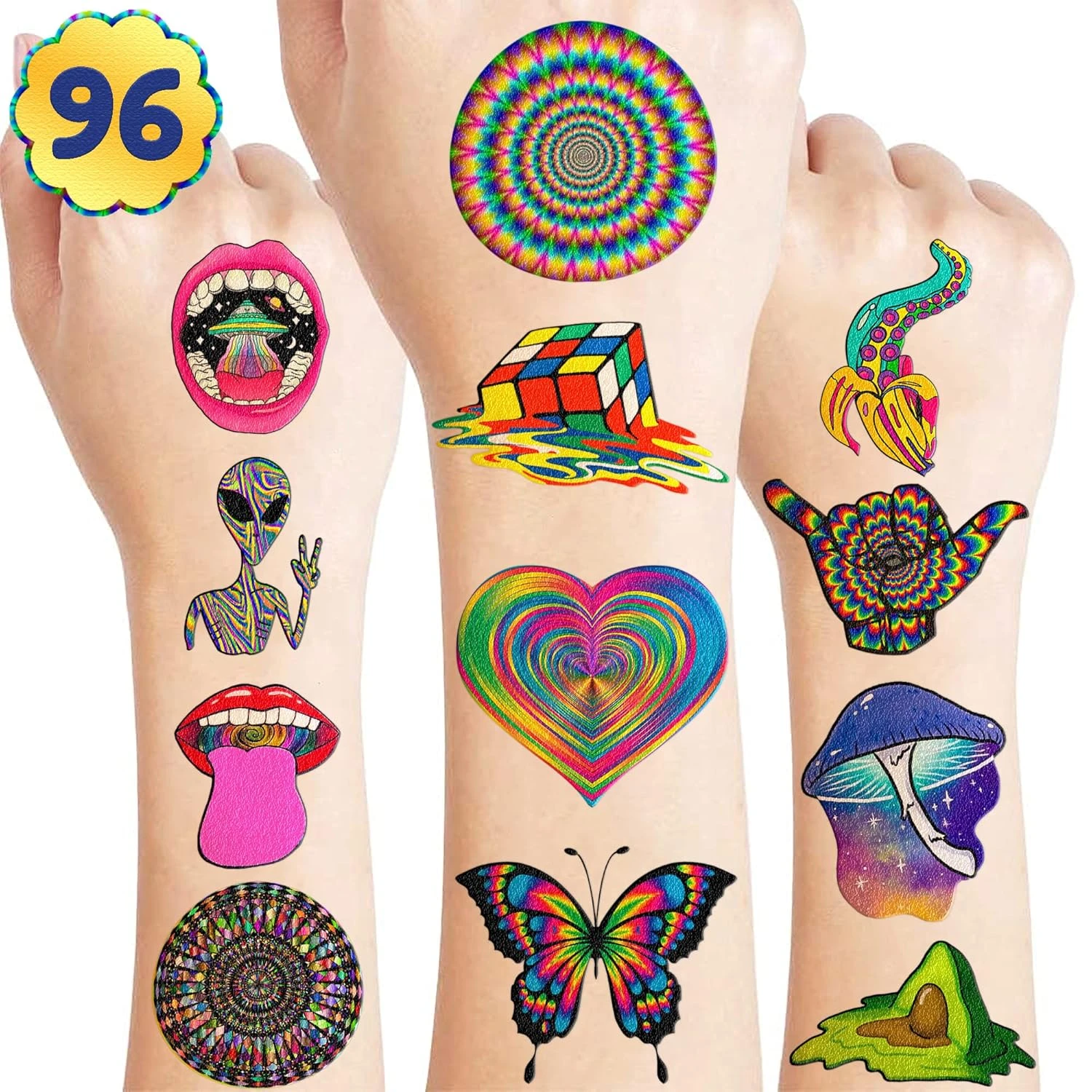 GENERIC Trippy Psychedelic Holographic Stickers Tattoos Temporary Tattoo Birthday Party Decorations Decor Supplies Favors 8 Sheets 96 PCS Gifts For Adults Kids Boys Girls Classroom Rewards Prizes Christmas 3 GENERIC Trippy Psychedelic Holographic Stickers Tattoos Temporary Tattoo Birthday Party Decorations Decor Supplies Favors 8 Sheets 96 PCS Gifts For Adults Kids Boys Girls Classroom Rewards Prizes Christmas