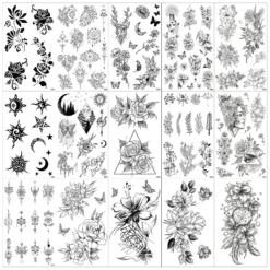 Aresvns Sexy Flower Temporary Tatttoos Realistic For Women,Black Lasting Waterproof Fake Tattoos For Adults Christmas Gift