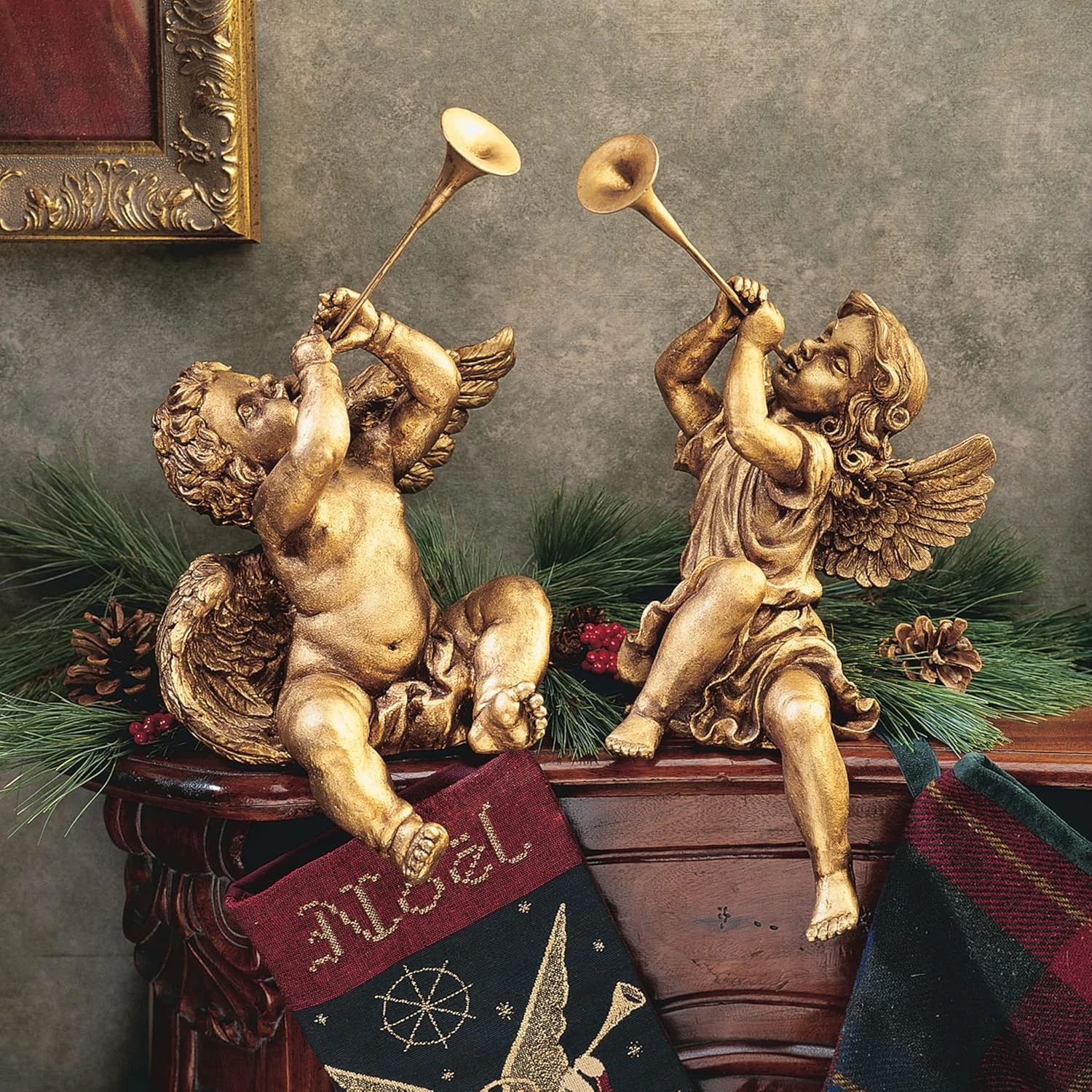 Design Toscano Christmas Decorations-Trumpeting Boy And Girl Of St. Peters Square-Holiday Angel Statue, Set Of 2, Gold, 2 Count 4 Design Toscano Christmas Decorations-Trumpeting Boy And Girl Of St. Peters Square-Holiday Angel Statue, Set Of 2, Gold, 2 Count - Image 2