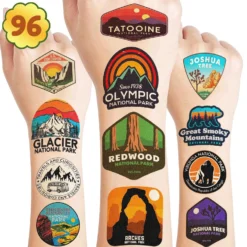 GENERIC 96 PCS National Park Outdoors Temporary Tattoos Stickers Birthday Party Decorations Supplies Adventure Wilderness Nature Tattoo Sticker Gifts For Kids Girls Boys School Rewards Carnival Christmas