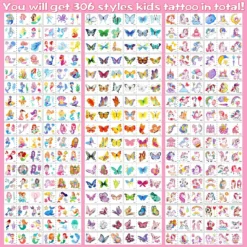 Zayvor 306CT Kids Temporary Tattoo Individually Wrapped Bulk, Butterfly Unicorn Mermaid Tattoos, Birthday Party Favor Supplies, Goodie Bag Filler Stuffers Halloween Christmas Makeup Costume -Xmas Mart Sales 91GdUTrhWRL. SL1500
