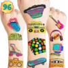 GENERIC 96 PCS Throwback 80s 90s Retro Theme Temporary Tattoos Birthday Party Favors Decorations Supplies Decor Cute Vintage Tattoo Stickers Gifts For Games Kids Girls Boys School Rewards Carnival Christmas