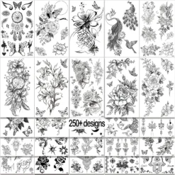 Aresvns Black Flower Realistic Temporary Tattoo For Women 250 Pcs,Waterproof Sexy Floral Fake Tattoos That Look Real And Last Long For All Ages Christmas Gift