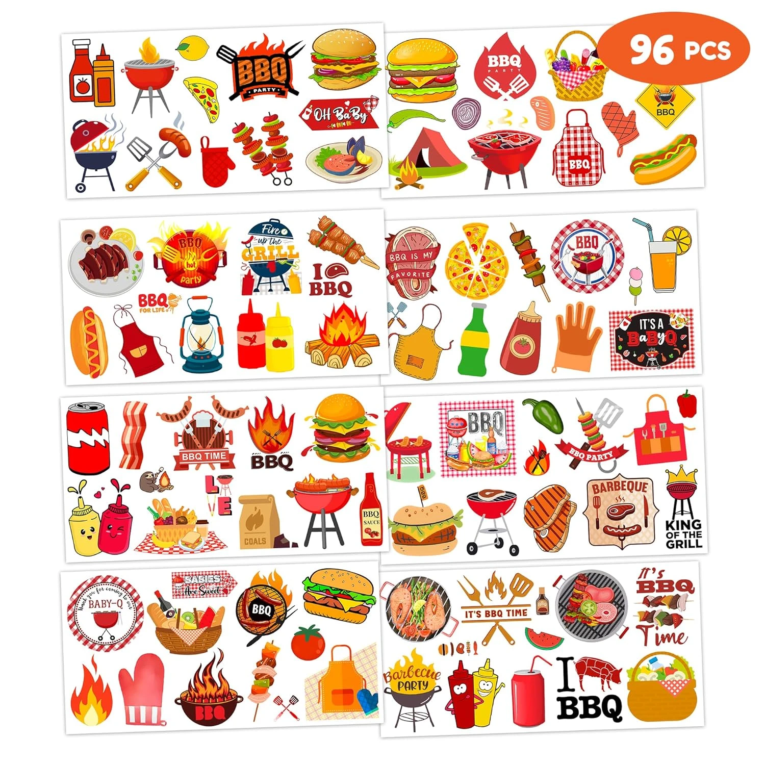 GENERIC BBQ Temporary Tattoos Baby Shower Birthday Party Decorations Favors Supplies Baby Q Theme Cute Stickers 8 Sheets 96 PCS Camp Tattoos For Kids Girls Boys Decor Class School Luau Carnival Christmas 5 GENERIC BBQ Temporary Tattoos Baby Shower Birthday Party Decorations Favors Supplies Baby Q Theme Cute Stickers 8 Sheets 96 PCS Camp Tattoos For Kids Girls Boys Decor Class School Luau Carnival Christmas - Image 3