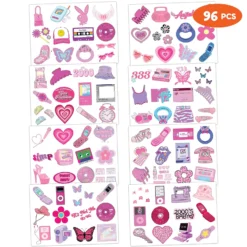 GENERIC 8 Sheets (96PCS) Y2K 2000 Temporary Tattoos For Teen Girls, Birthday Party Decorations Supplies Party Favors 00s Pink Cute Gifts Classroom School Prizes Themed Christmas -Xmas Mart Sales 91cWfIkQlRL. SL1500