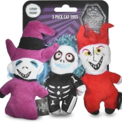 Disney For Pets Tim Burton's Nightmare Before Christmas: Trick-or-Treaters Shock, Barrel, Lock Plush Catnip W/Crinkle Cat Toy- 3PK | Halloween Cat Toys