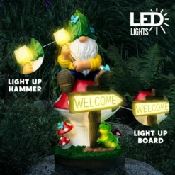JOIEDOMI Garden Gnome Statue With Solar LED Light, Funny Christmas Gnomes Figurines With Welcome Sign, Gnomes Garden Decorations For Table Patio, Yard, Lawn Ornaments (Welcome) -Xmas Mart Sales 91mdJo8yBJL. AC SL1500