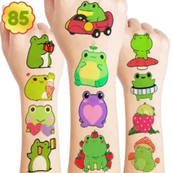 GENERIC 8 Sheets 85PCS Cute Frog Temporary Tattoos Sticker Theme Themed Birthday Party Supplies Favors Decorations Decor Funny Tattoo Stickers Gifts For Kids Girls Boys Class School Rewards Carnival Christmas